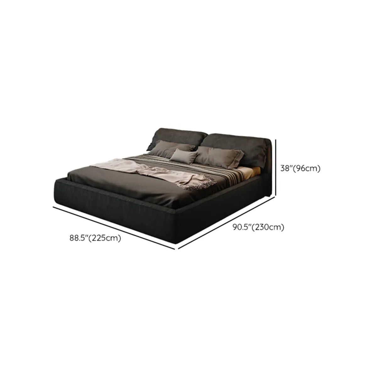 Black Queen Size Platform Velvet Stylish Panel Bed Image - 10