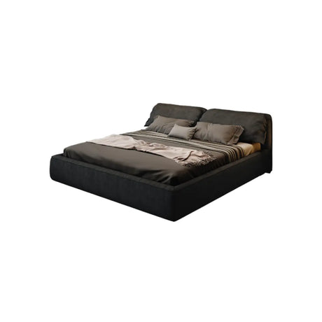 Black Queen Size Platform Velvet Stylish Panel Bed Image - 2