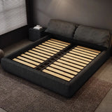 Black Queen Size Platform Velvet Stylish Panel Bed Image - 6