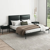Black Queen Soft Leather Headboard Metal Panel Bed Image - 1