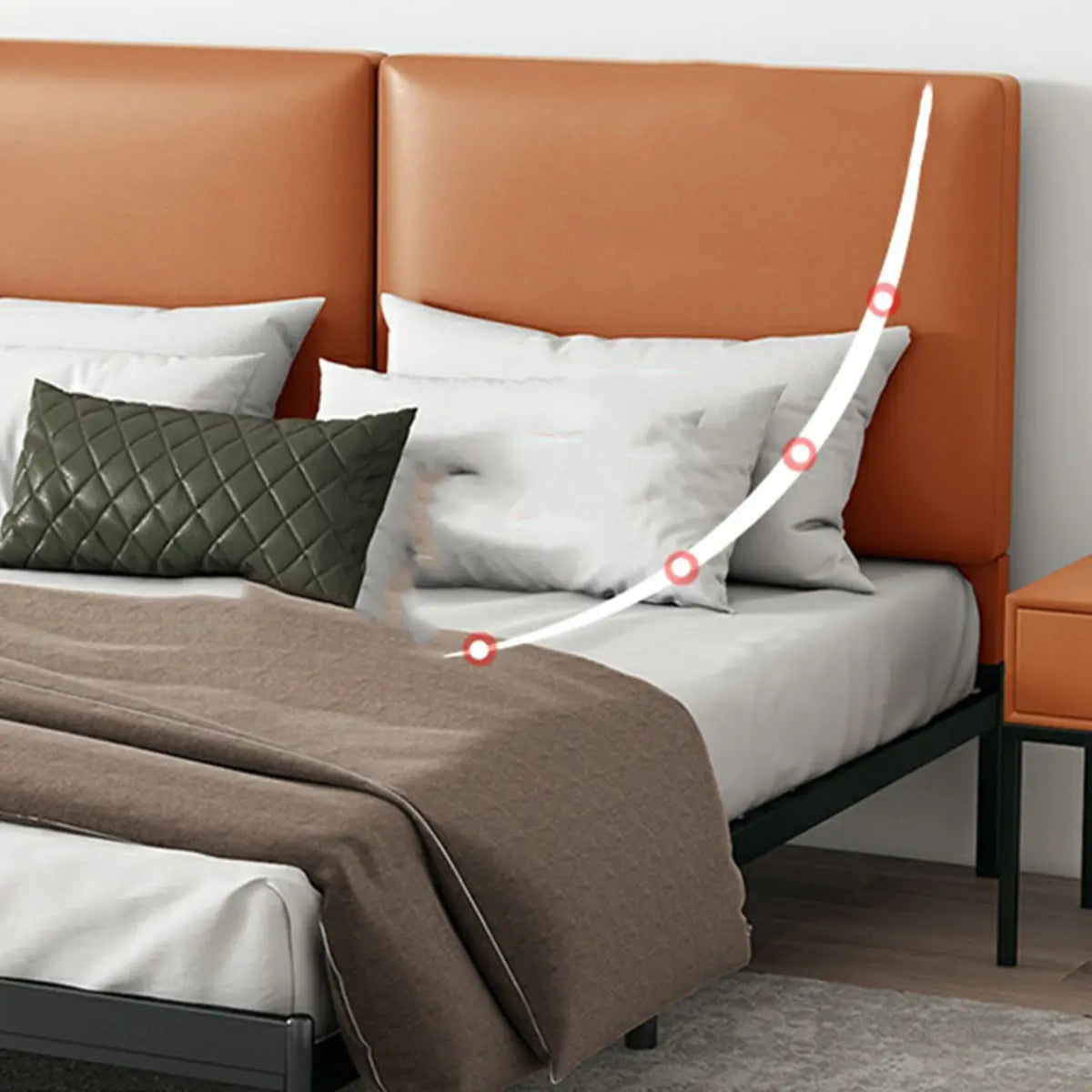 Black Queen Soft Leather Headboard Metal Panel Bed Image - 11