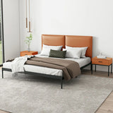 Black Queen Soft Leather Headboard Metal Panel Bed Image - 4