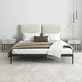 Black Queen Soft Leather Headboard Metal Panel Bed Image - 6