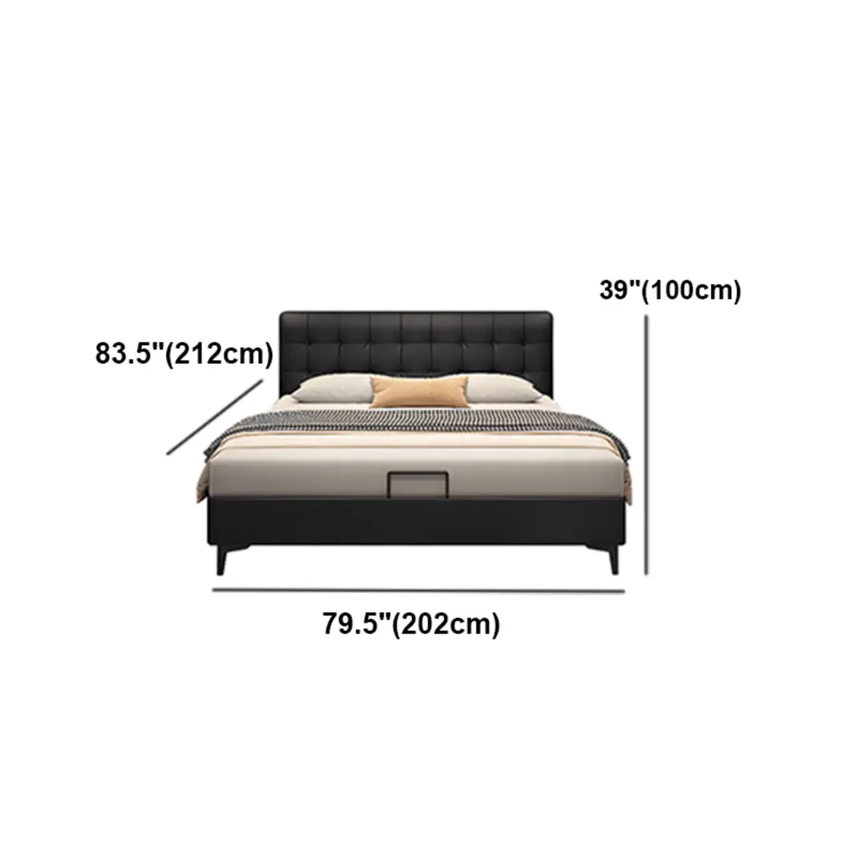 Black Queen Sponge Upholstered Storage Included Bed Image - 9