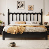 Black Queen Traditional Wooden Slat Bed with Headboard Image - 1