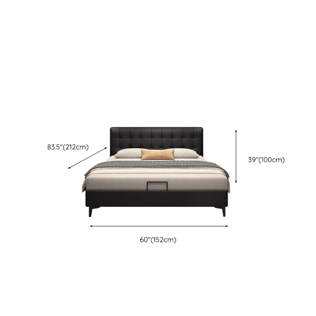 Black Queen Upholstered Headboard Storage Included Bed 