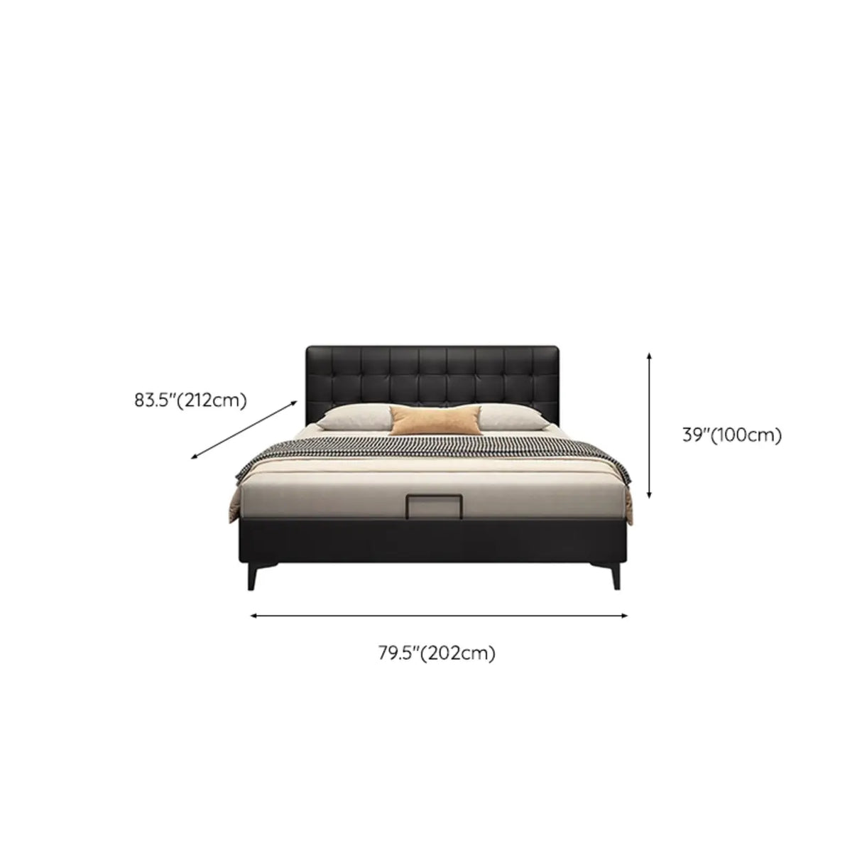 Black Queen Upholstered Headboard Storage Included Bed Image - 16