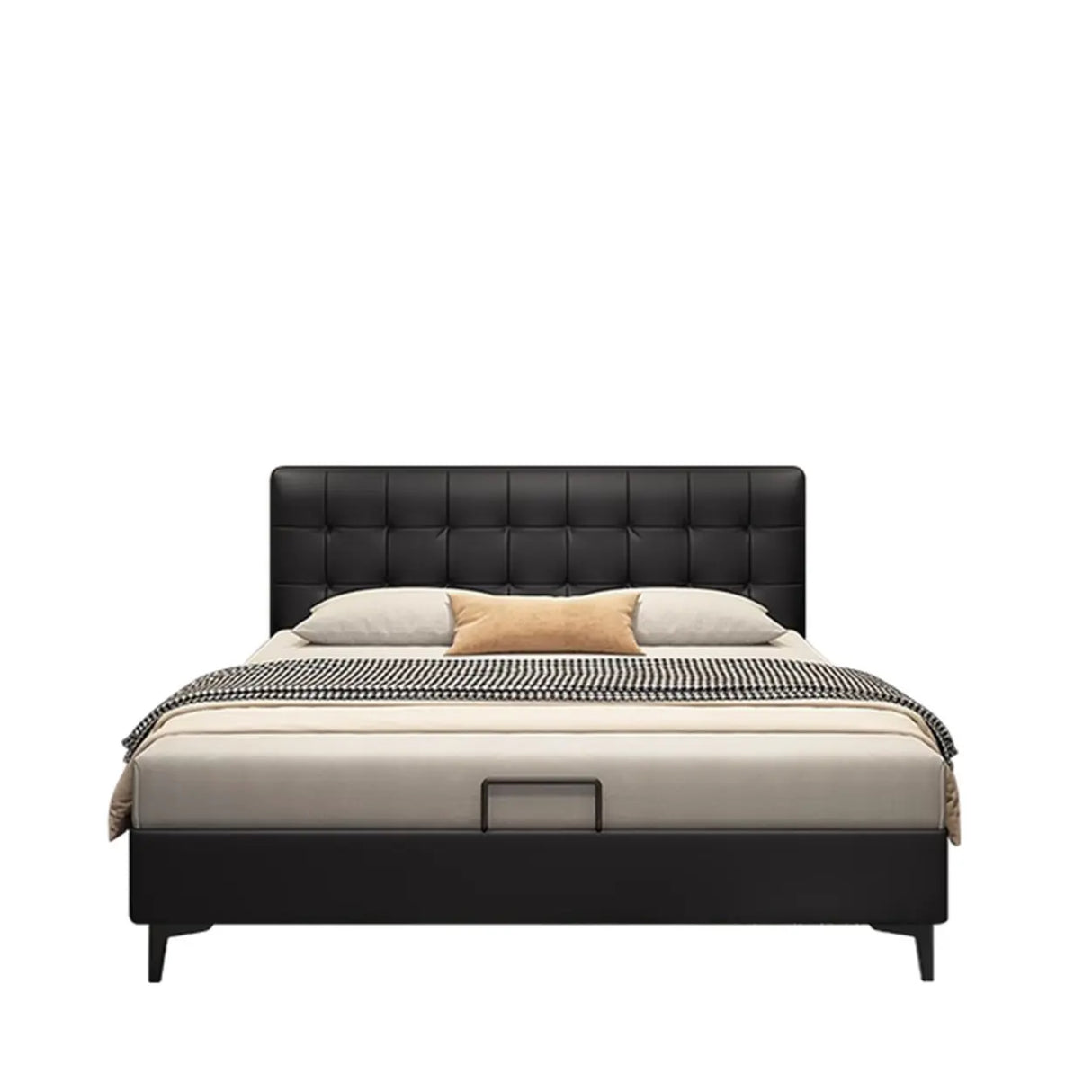 Black Queen Upholstered Headboard Storage Included Bed Image - 2