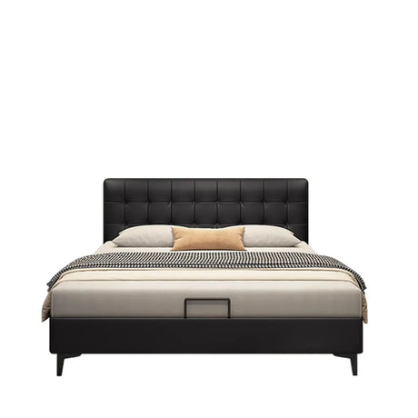 Black Queen Upholstered Headboard Storage Included Bed Image - 2