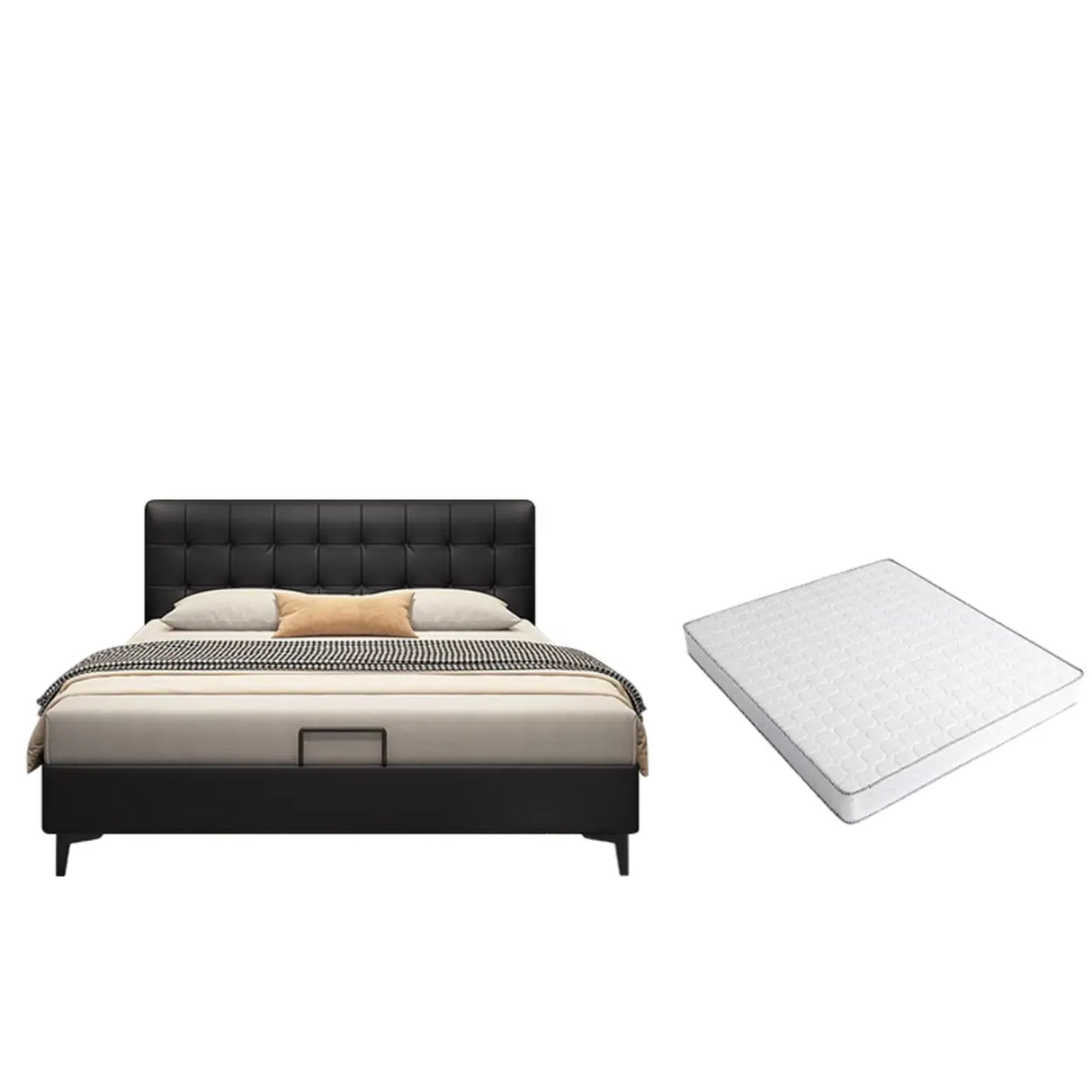 Black Queen Upholstered Headboard Storage Included Bed Image - 3