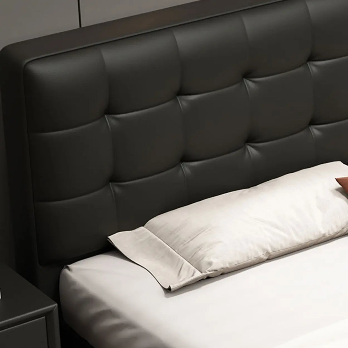 Black Queen Upholstered Headboard Storage Included Bed Image - 8