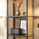 Black Rattan Vertical Modern Open Storage Bookshelf Image - 10
