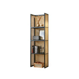 Black Rattan Vertical Modern Open Storage Bookshelf Image - 2