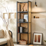 Black Rattan Vertical Modern Open Storage Bookshelf Image - 4