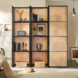Black Rattan Vertical Modern Open Storage Bookshelf Image - 6