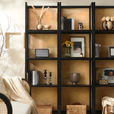 Black Rattan Vertical Modern Open Storage Bookshelf Image - 7