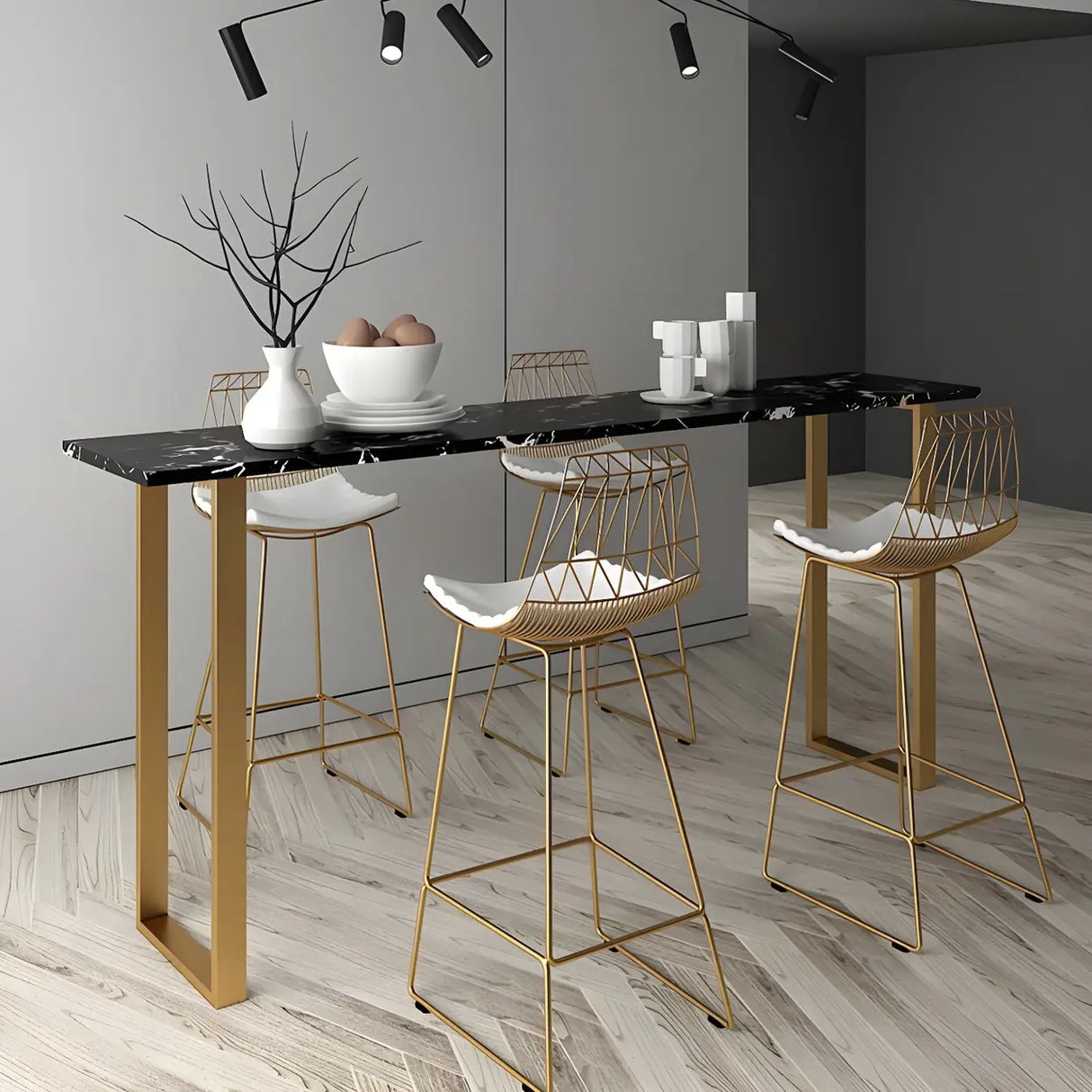 Black Rectangle Marble Tall Bar Table Bistro Stand Image - 12