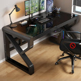 Black Rectangular Glass Computer Desk Image - 1