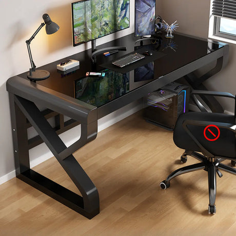 Black Rectangular Glass Computer Desk Image - 1