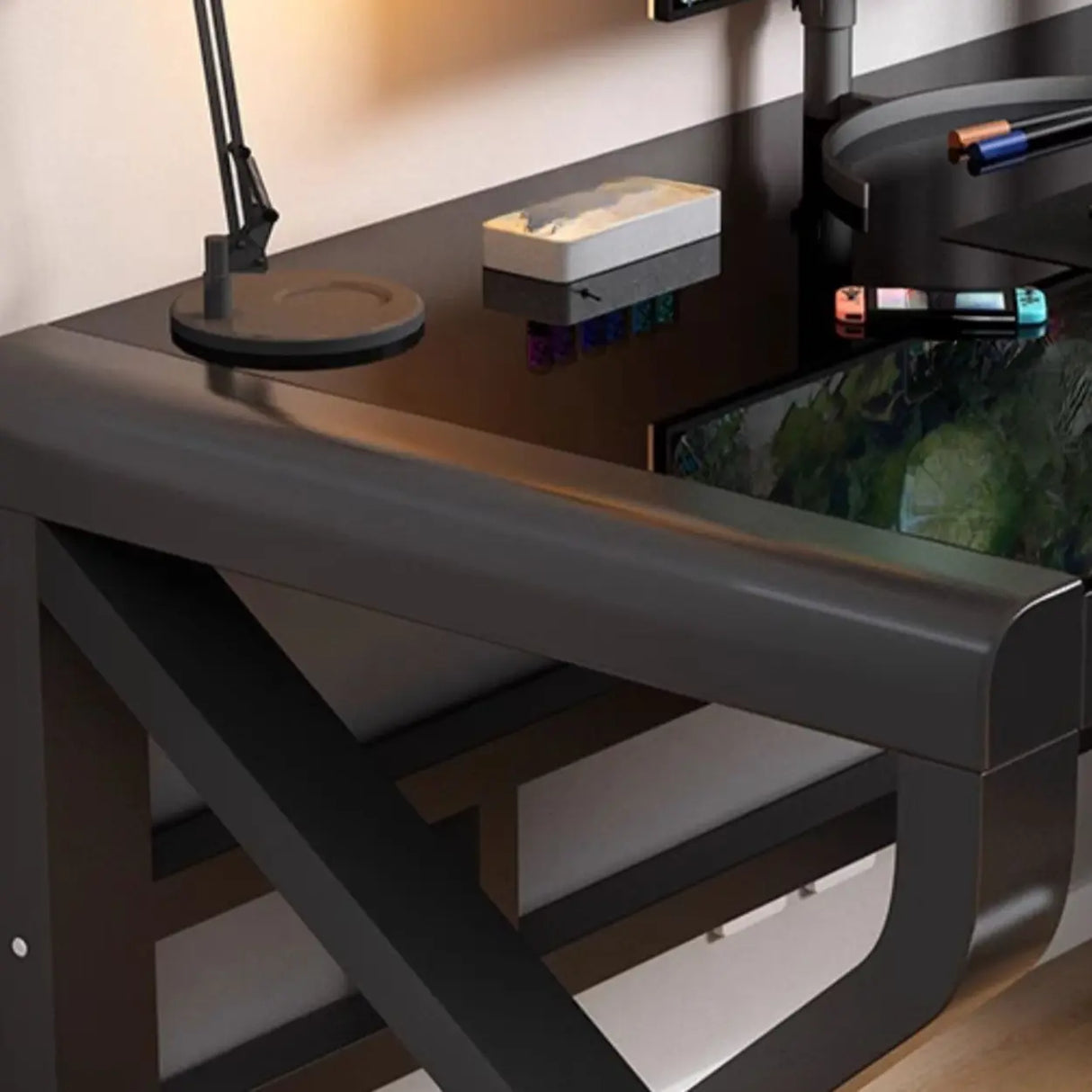 Black Rectangular Glass Computer Desk Image - 10