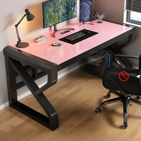 Black Rectangular Glass Computer Desk Image - 2