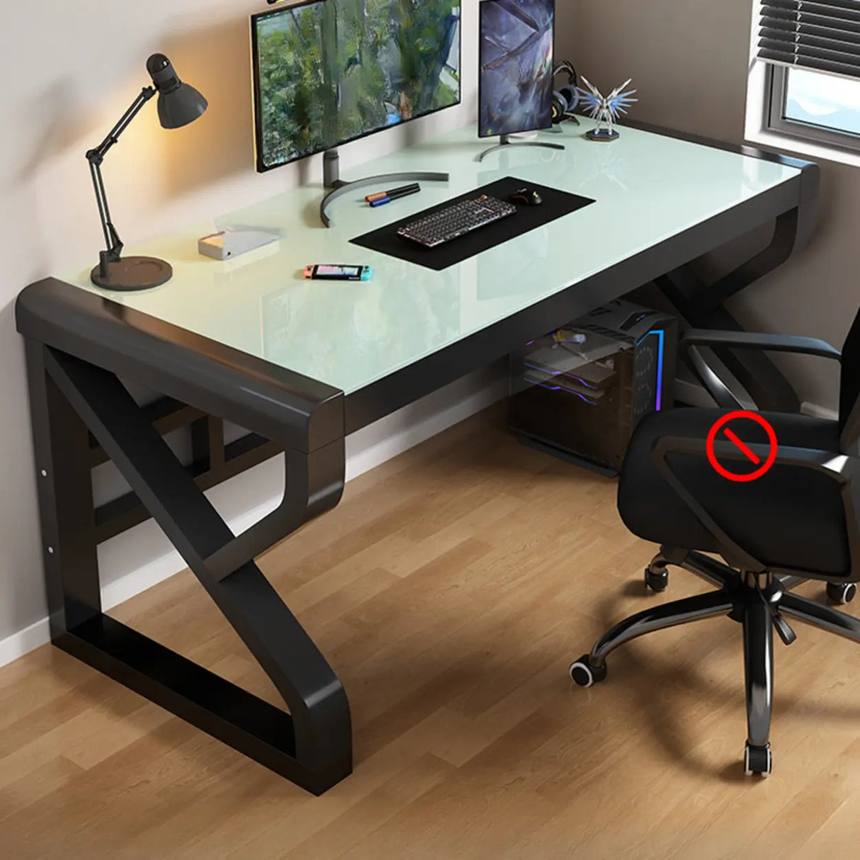 Black Rectangular Glass Computer Desk Image - 3