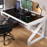 Black Rectangular Glass Computer Desk Image - 4