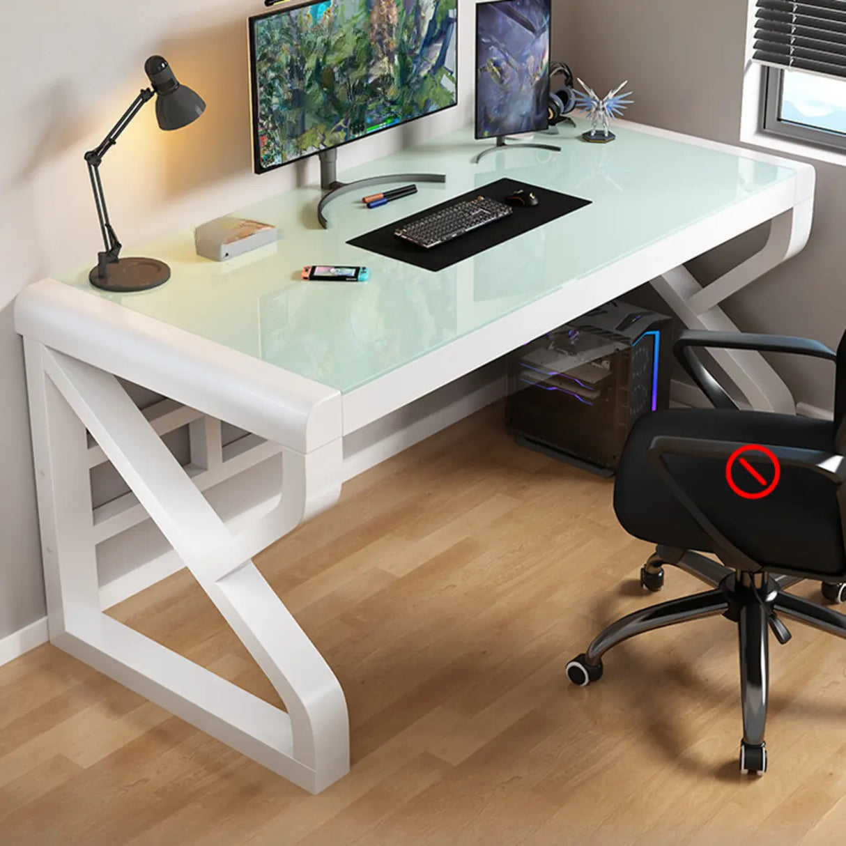 Black Rectangular Glass Computer Desk Image - 5