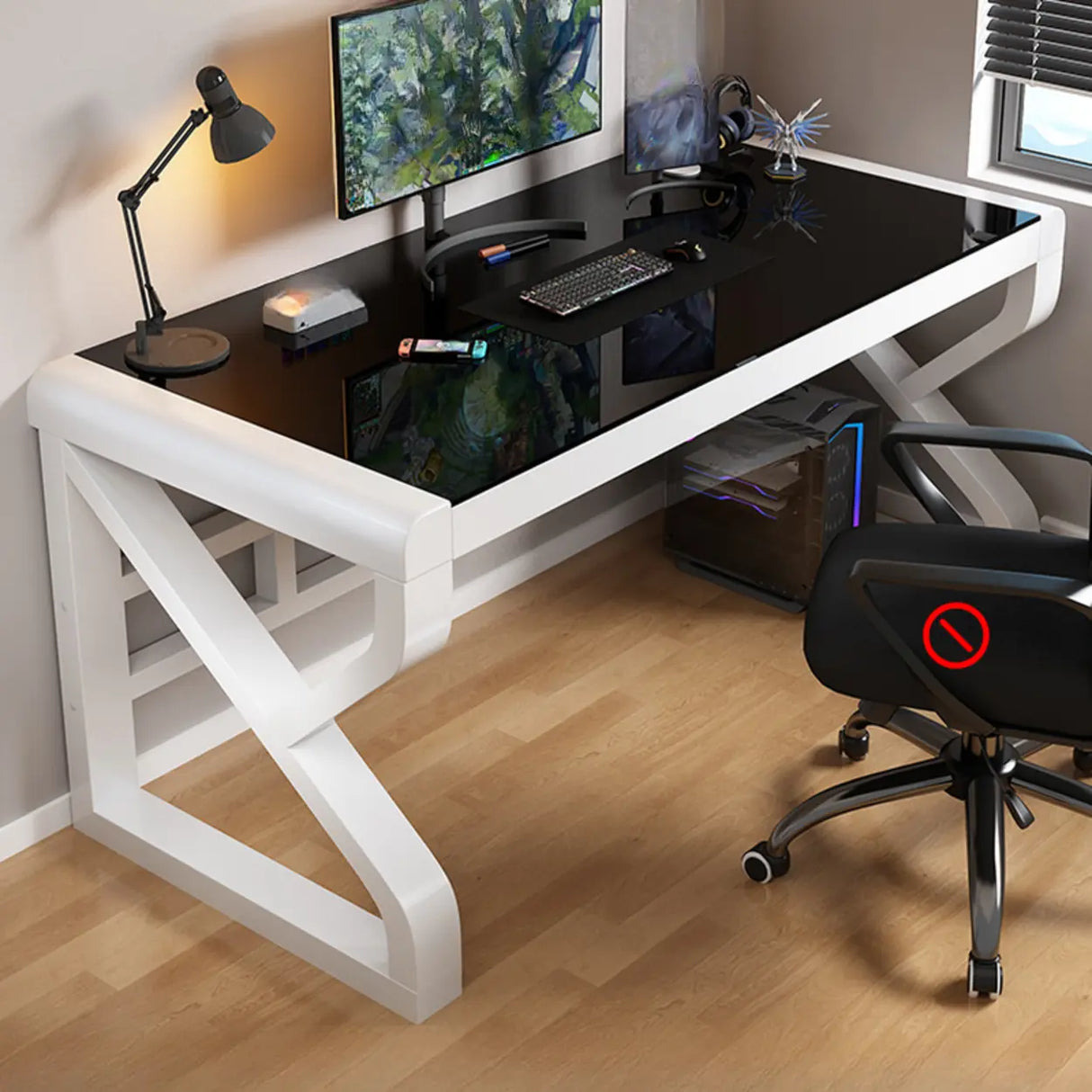Black Rectangular Glass Computer Desk Image - 7
