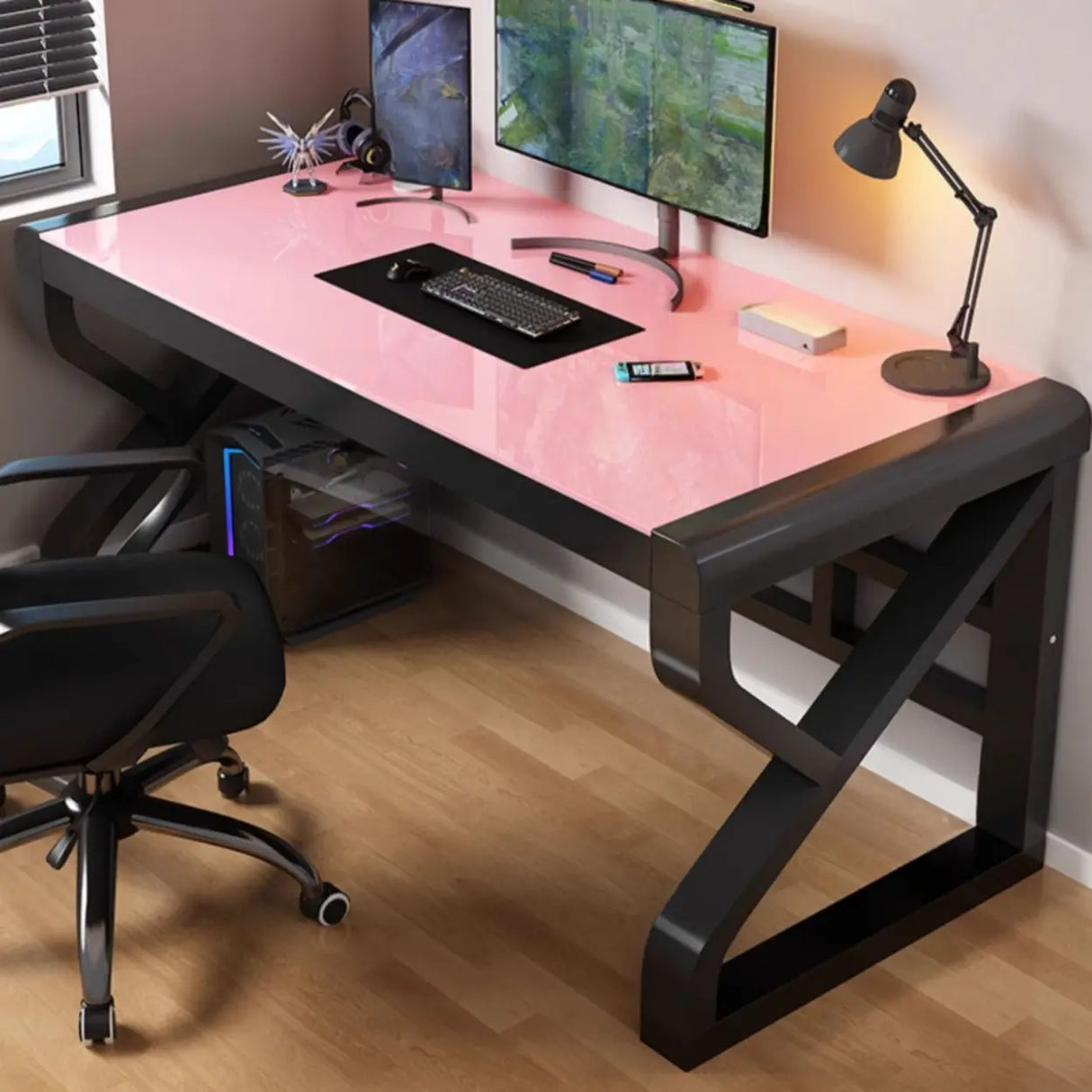 Black Rectangular Glass Computer Desk Image - 8