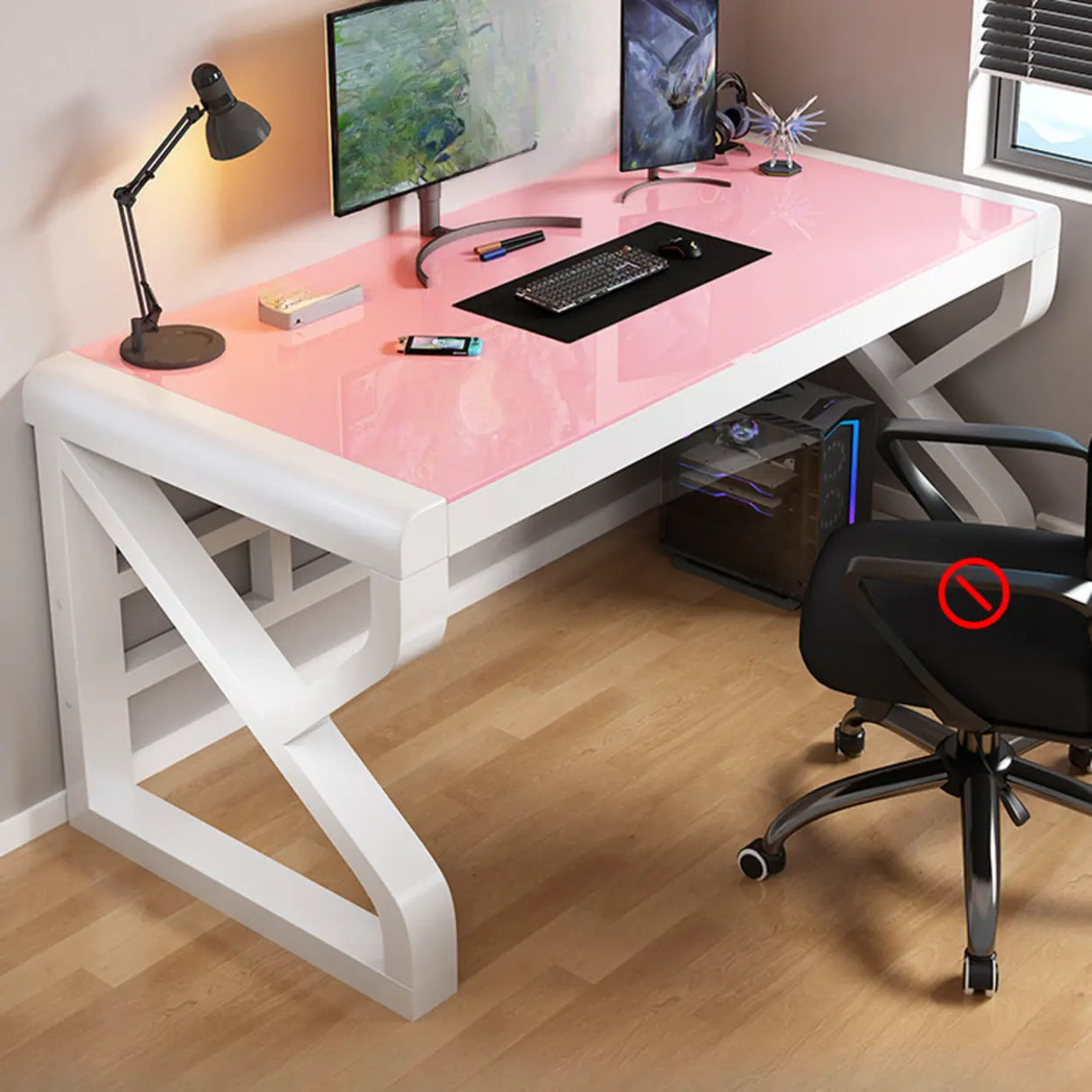 Black Rectangular Glass Computer Desk Image - 9