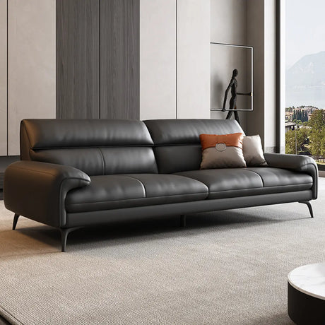 Black Rectangular Leather Reception Sofa with Pillow Image - 1