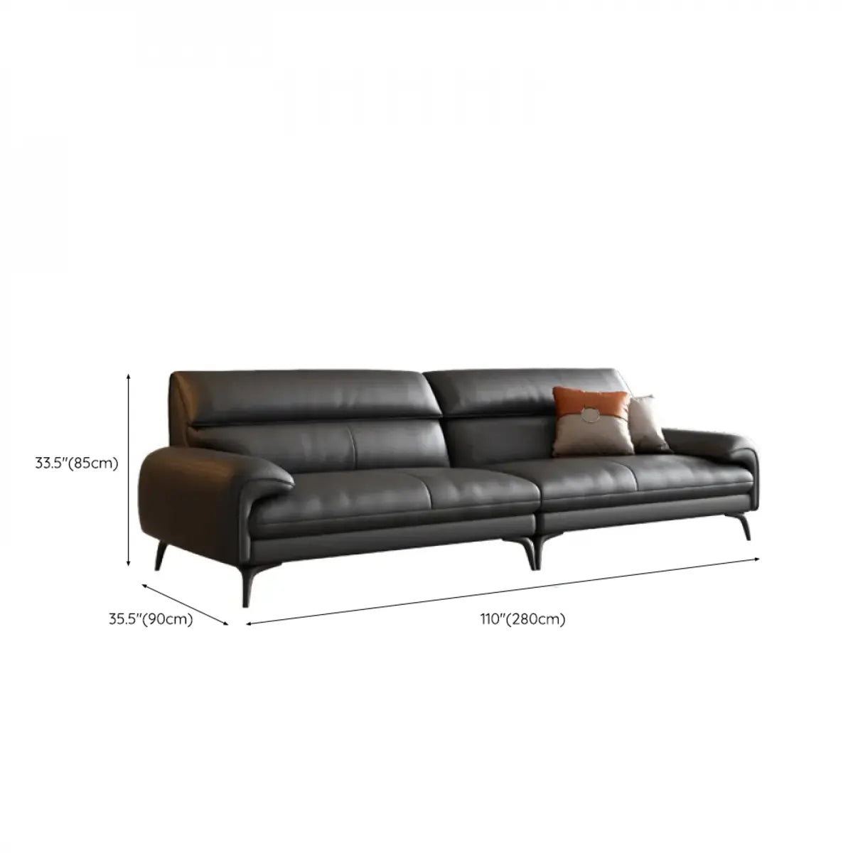 Black Rectangular Leather Reception Sofa with Pillow 