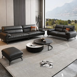 Black Rectangular Leather Reception Sofa with Pillow Image - 11