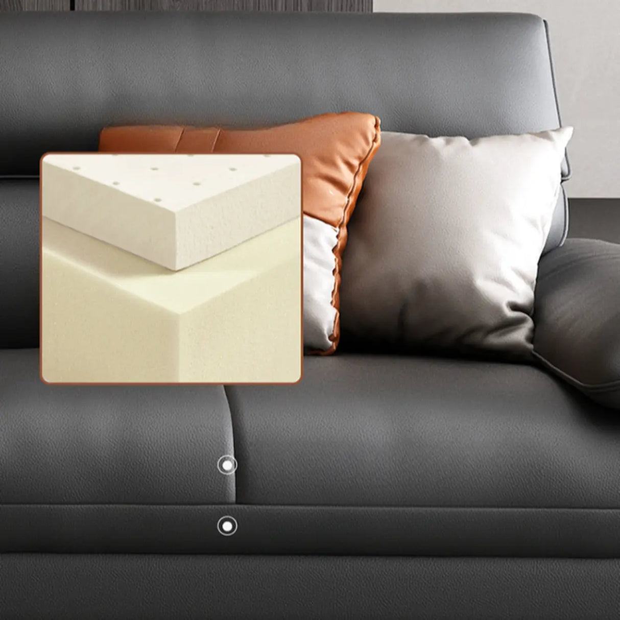 Black Rectangular Leather Reception Sofa with Pillow Image - 12