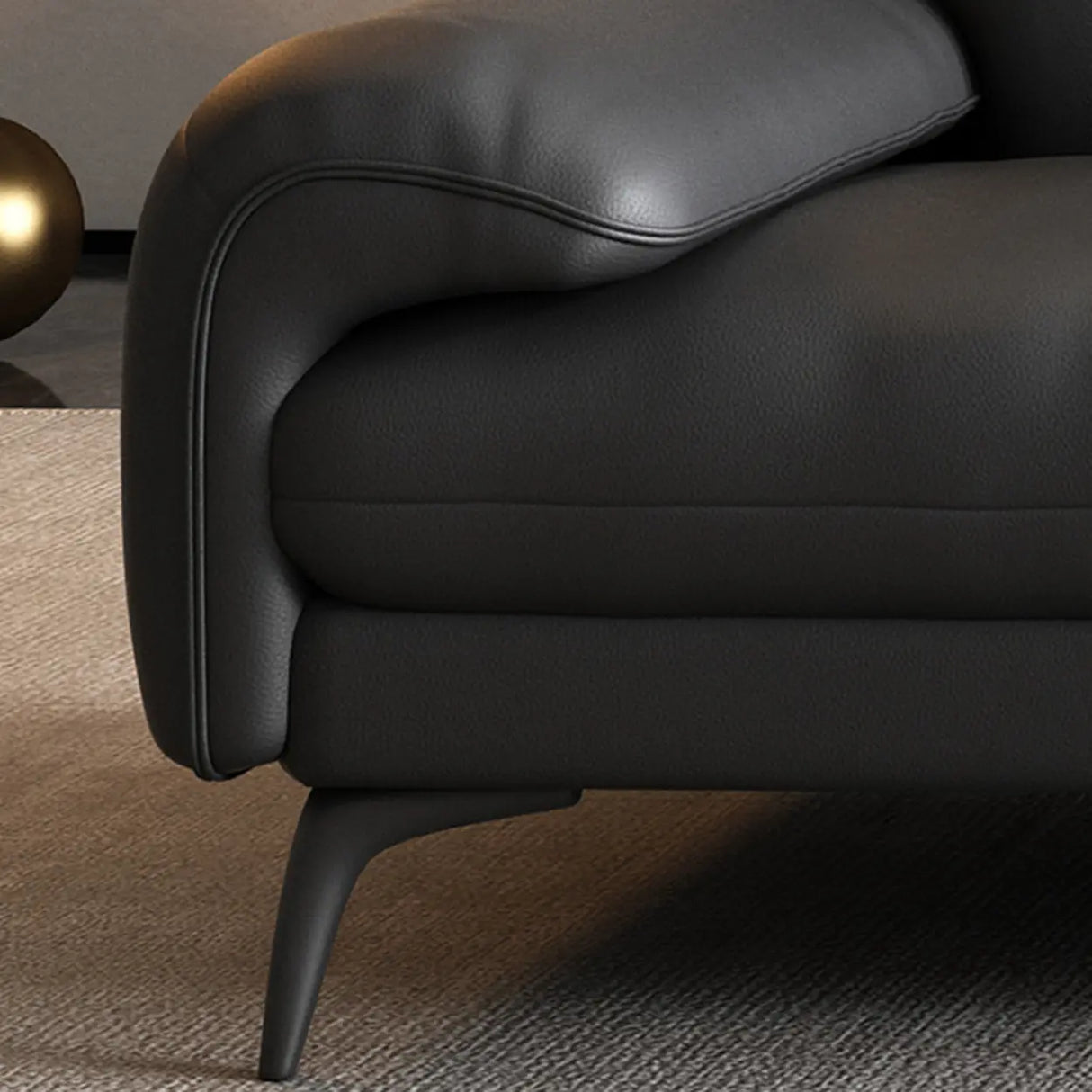 Black Rectangular Leather Reception Sofa with Pillow Image - 3