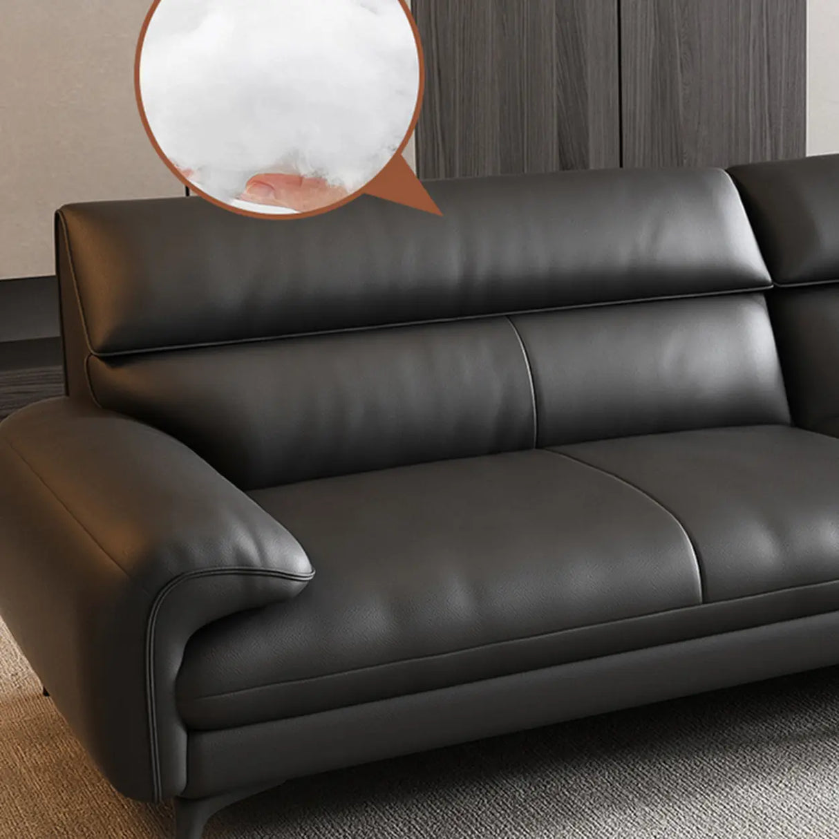 Black Rectangular Leather Reception Sofa with Pillow Image - 7