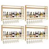 Black Rectangular Metal Wall Wine Rack with Glass Holder Image - 4