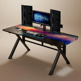 Black Rectangular Wood Top Trestle Base Gaming Desk Image - 11