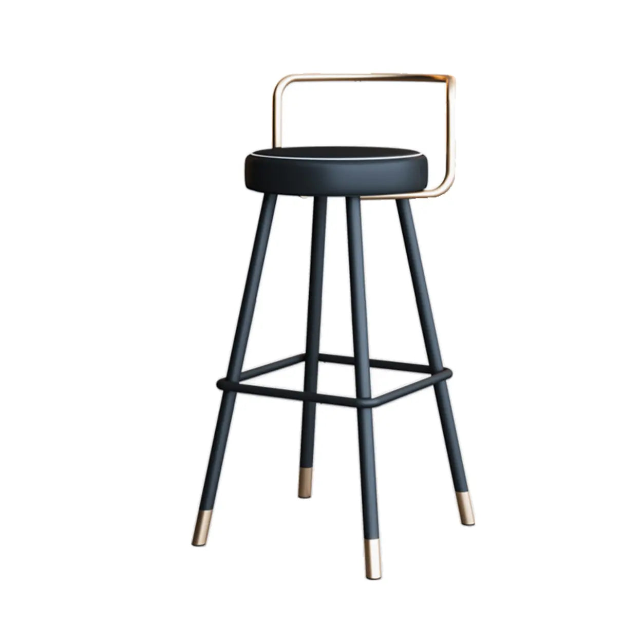 Black Round Leather Gold Accents Metal Counter Bar Stool Image - 7