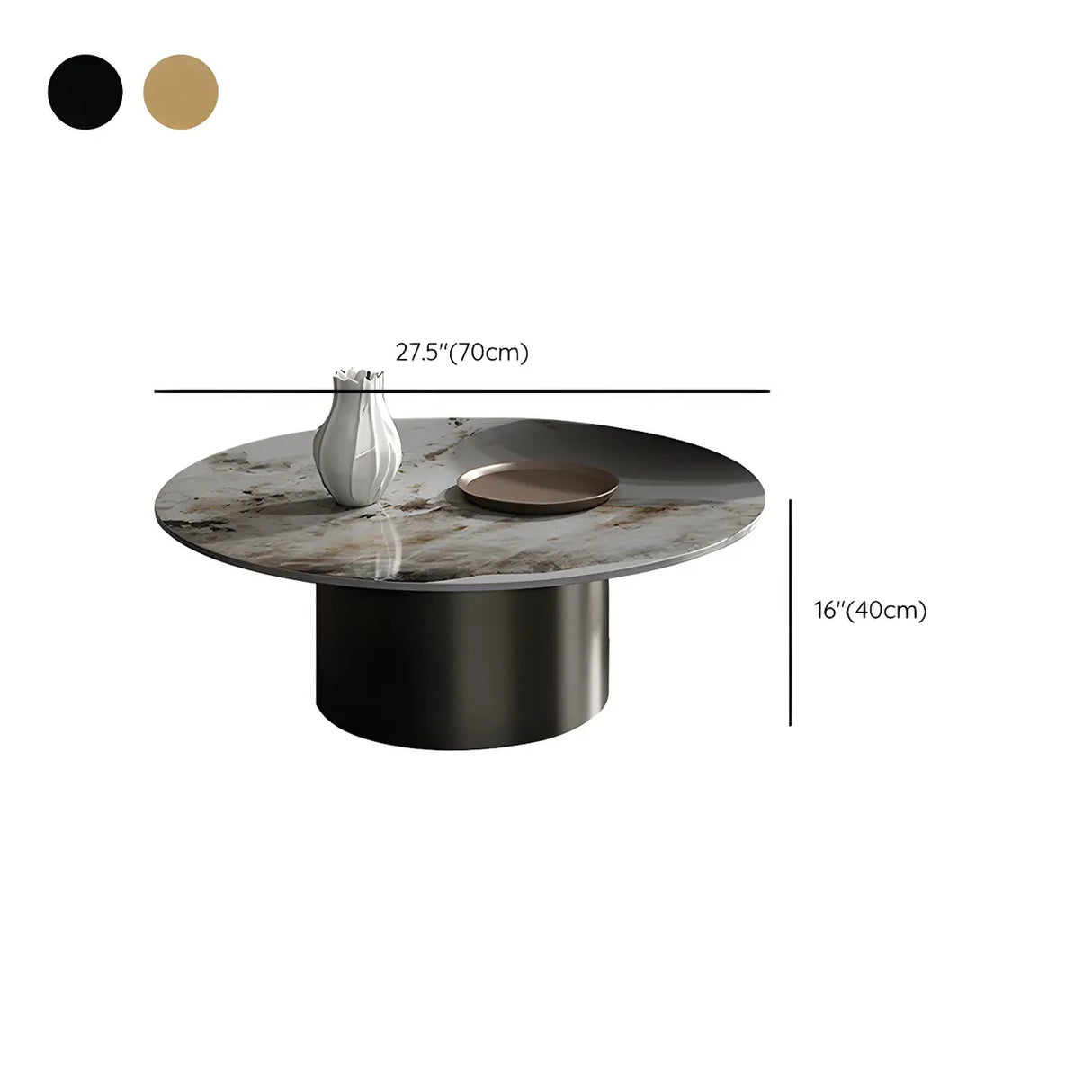 Black Round Stone Top Metal Base Nesting Coffee Table 