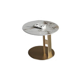 Black Round Stone Top Metal Base Nesting Coffee Table Image - 3