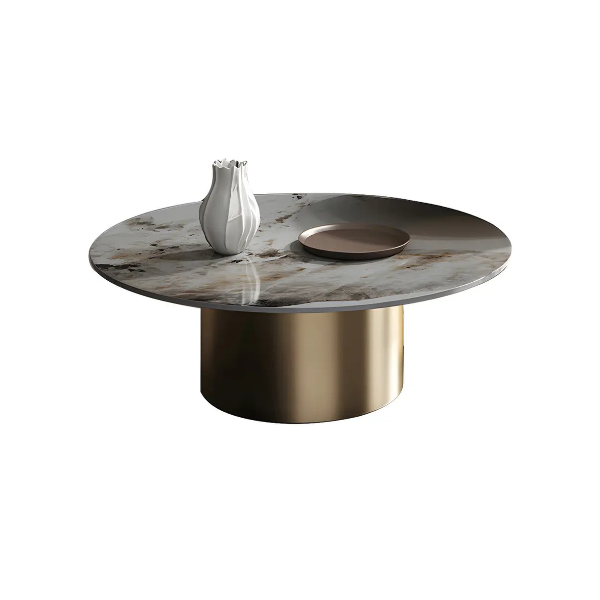 Black Round Stone Top Metal Base Nesting Coffee Table Image - 5