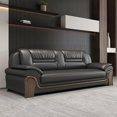 Black Scratch Resistant Faux Leather Reception Sofa Image - 1