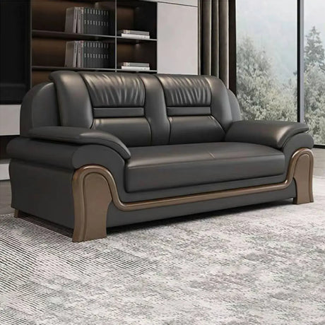Black Scratch Resistant Faux Leather Reception Sofa Image - 2