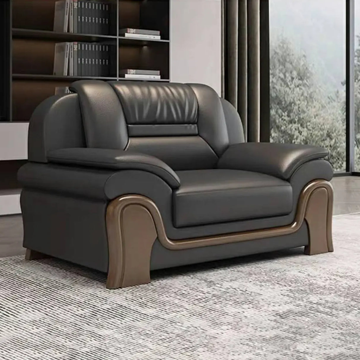 Black Scratch Resistant Faux Leather Reception Sofa Image - 3