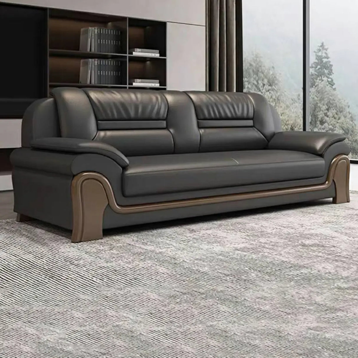 Black Scratch Resistant Faux Leather Reception Sofa Image - 5