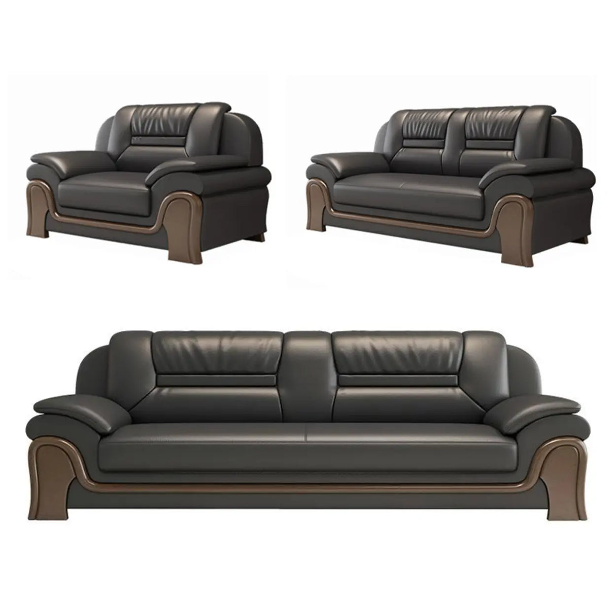 Black Scratch Resistant Faux Leather Reception Sofa Image - 7