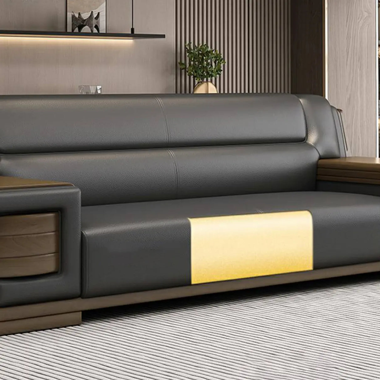 Black Scratch Resistant Faux Leather Sofa Seating Group Image - 10