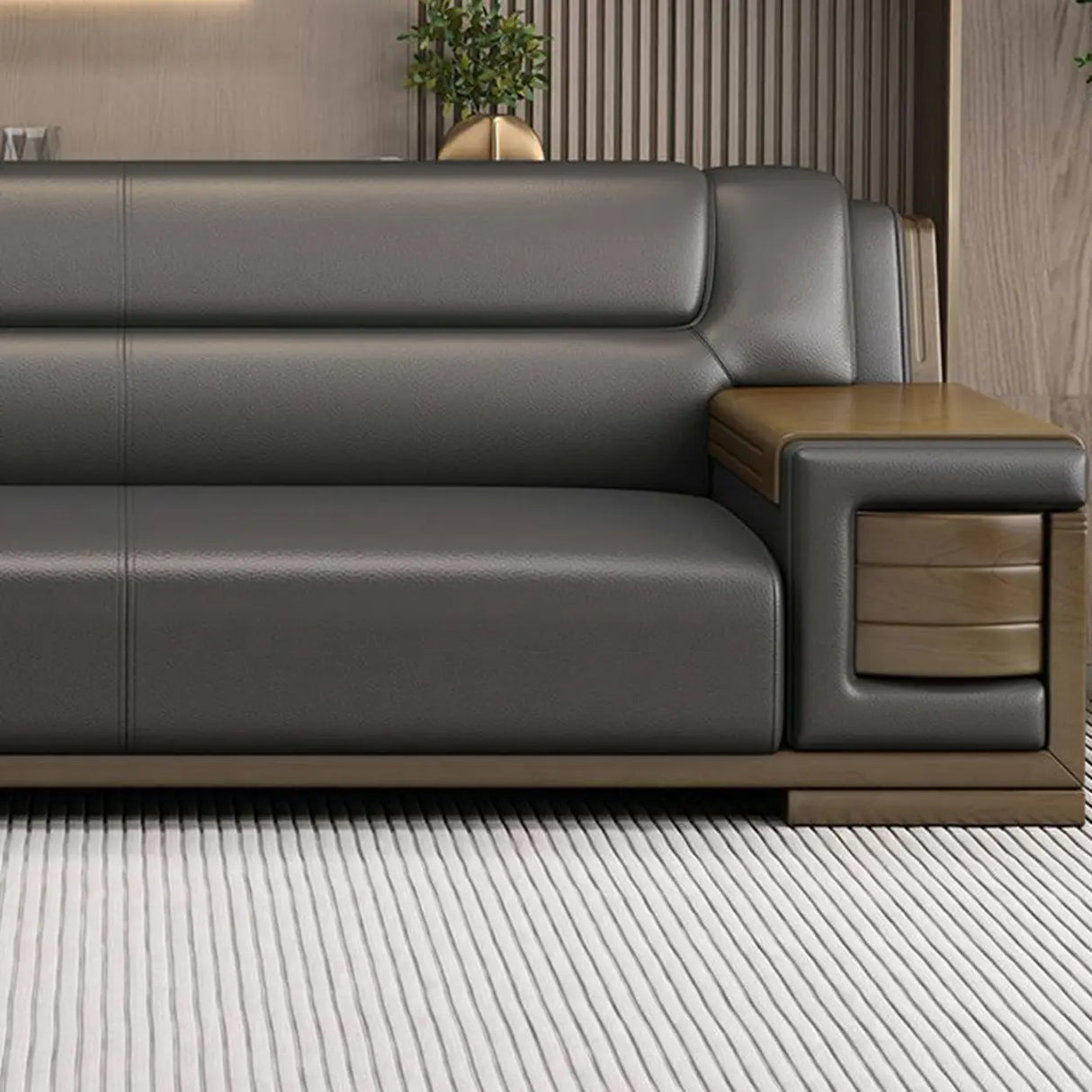 Black Scratch Resistant Faux Leather Sofa Seating Group Image - 12
